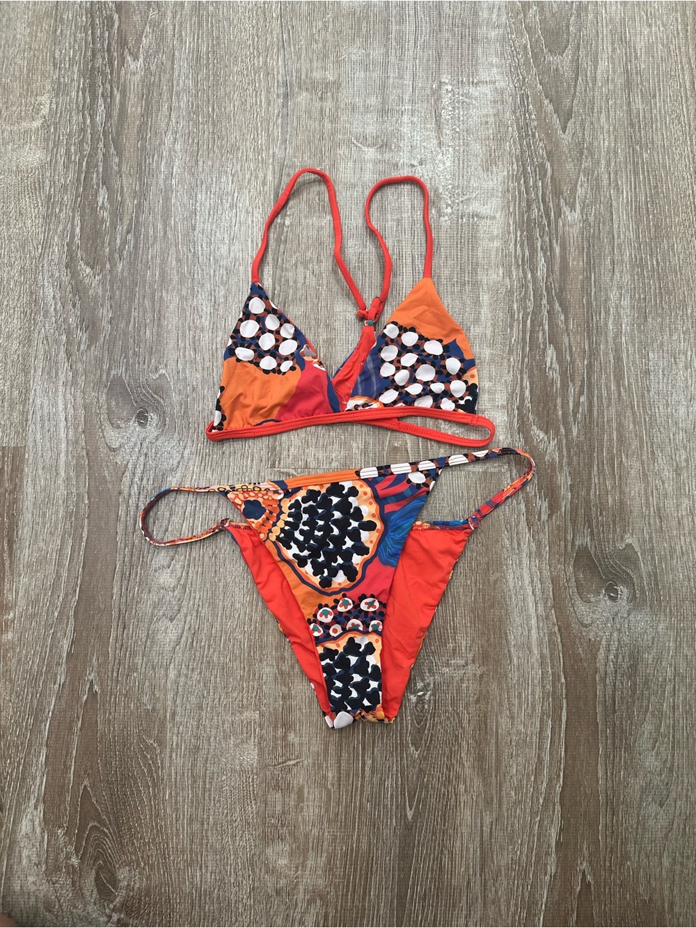 San Lorenzo Orange Multicolor Printed Triangle Bikini